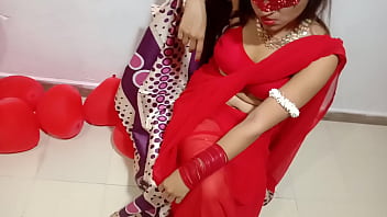 Indian bride in red saree celebrates Valentine's with her husband in steamy video